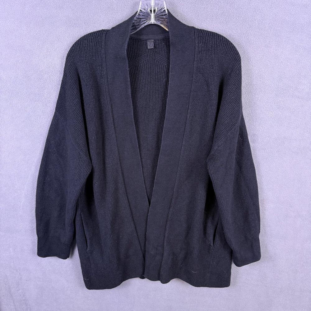 Lululemon Merino Wool Blend Ribbed Long Wrap Sweater Cardigan Black 8 LW3GKBS